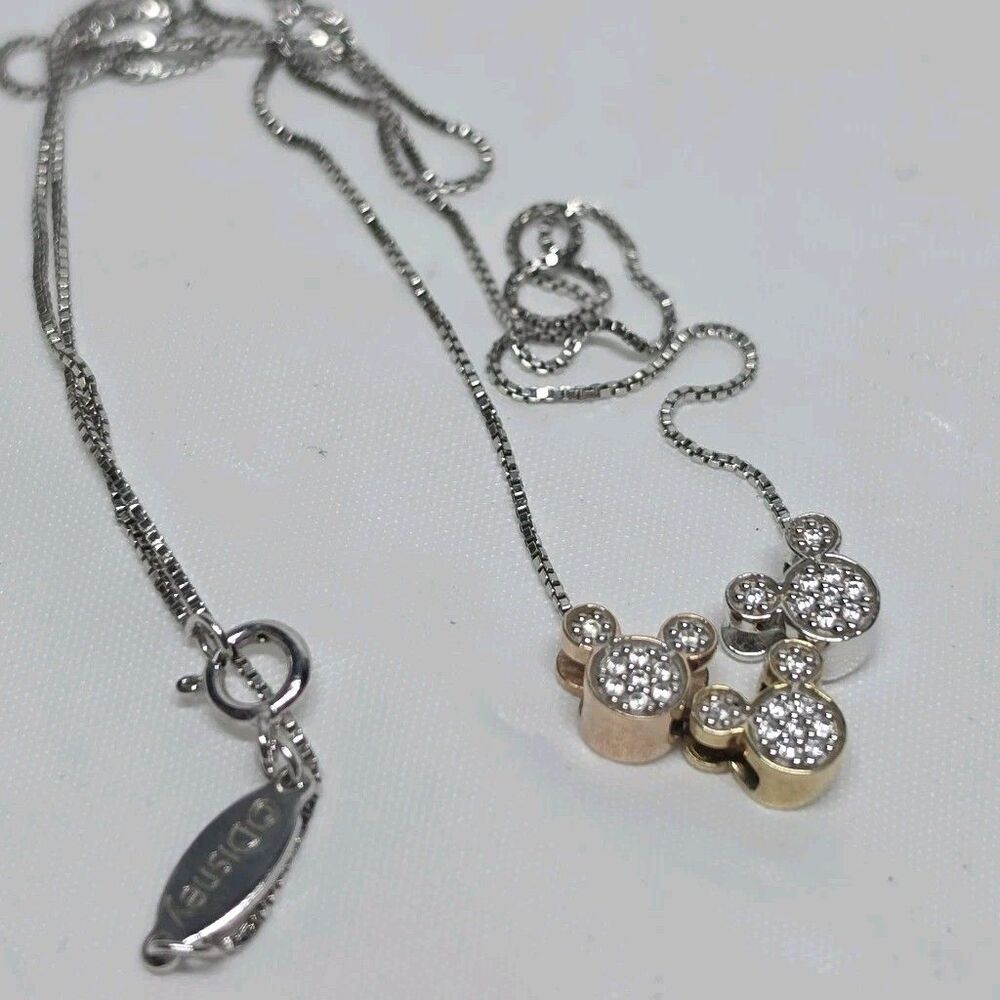 Disney Sterling Silver Mickey Mouse Sparkling 3-Pendant Necklace Italy